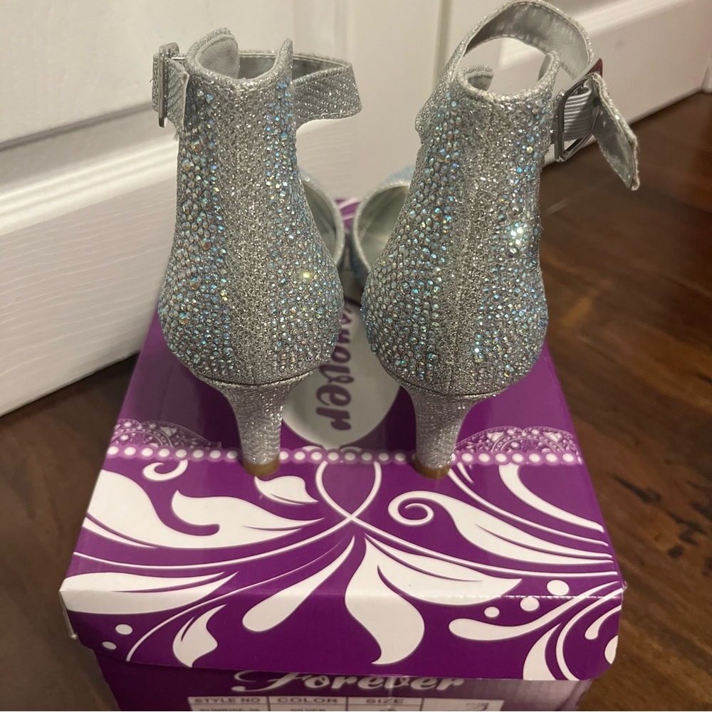 Silver Rhinestone Pointed-Toe Stiletto Heels - Picture 6 of 9
